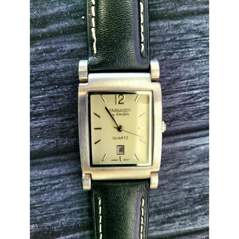 Rare Hinged Lug Embassy Gruen Date Vintage Men's Tank Watch‎ - Picture 3 of 6